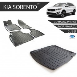 Kia Sorento 3D Havuz Paspas + 3D Bagaj Havuzu 2li Set Siyah 2015 ve Sonrası